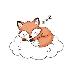 Obraz premium A cartoon fox sleeping peacefully on a cloud on transparent background