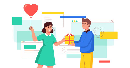 Valentine's Day couple in love people cartoon vector illustration