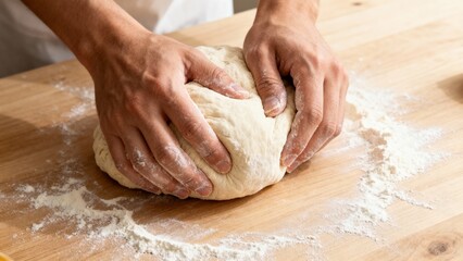 Hands kneading dough in kitchen representing Easter food, traditional Easter recipes, global Easter dishes, spring feast, meal, baking, ethnic holiday foods, sweet Easter bread, lamb roast, desserts, 