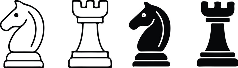 chess icons black black line icons set vector illustration design four vector © Ammara