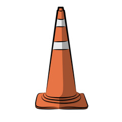 Orange Traffic Cone with White Reflective Stripes Safety Road Construction Vector Illustration