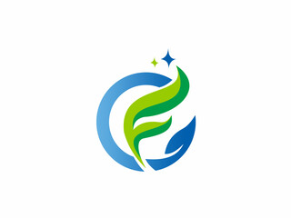 Eco-friendly logo with leaf cradled by hand and sparkles, representing care, sustainability, and freshness.