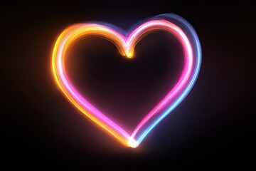 Illuminated heart shape, glowing with vibrant colors on a deep black background