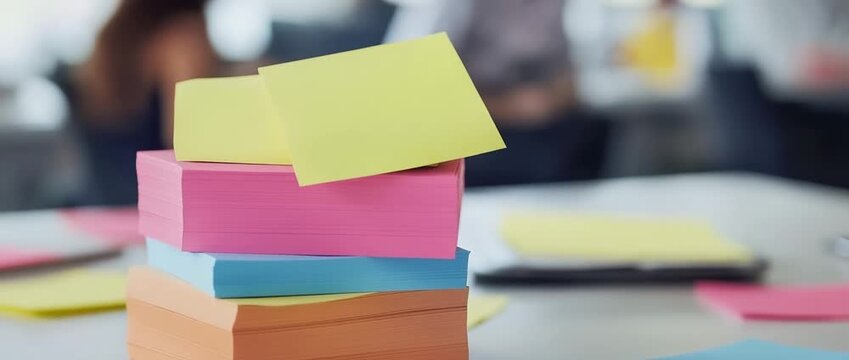 Colorful Sticky Note Pads Stacked on Desk Office Supplies Memo Paper