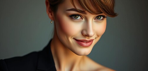 Close-up head and shoulders, elegant pose, subtle smile,  vintage,  color