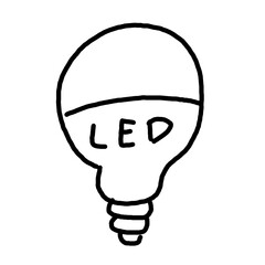 Light bulb LED , hand drawn , icon cartoon , white background