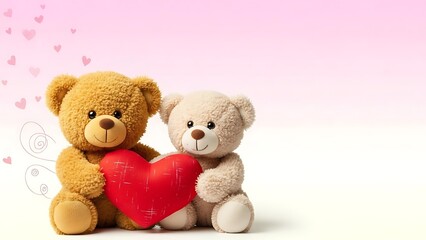 Adorable teddy bears sharing a heartwarming moment with red heart