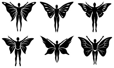 Silhouette of a person with butterfly wings on a white background human figure