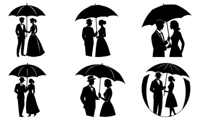 Couple under umbrella silhouette with transparent background woman