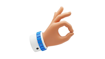 3D Cartoon Hand Making OK Sign with Blue Bracelet
