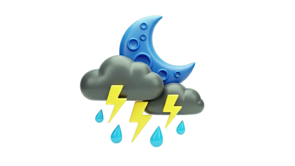 3D Render of Nighttime Thunderstorm with Moon and Clouds