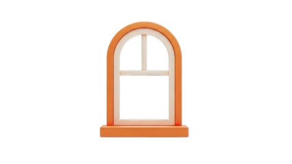Arch-top Window Frame with Orange Trim