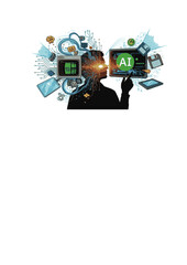 Prompt Playground Silhouette of Person Using AI Technology with Retro Computing Nostalgia and Future Tech Creativity Concept Vector