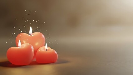 Three heart shaped candles with soft glowing flames