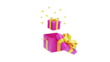 Pink Gift Box Opening with Yellow Bow and Confetti