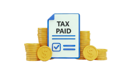 Tax Paid Document with Stacks of Gold Coins