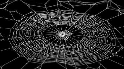 Obraz premium Intricate spiderweb against a black backdrop displaying nature's artistry