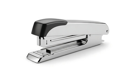 A sleek, modern silver stapler with a black accent, perfect for office and school supplies