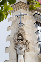 Jerez de la Frontera, Spain - May 15, 2025: Unique buildings and sculptures in the historic city center of Jerez de la Frontera, Spain