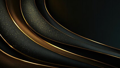 Elegant abstract design with curved dark layers, gold accents, and sparkling textures