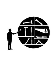 Circular Economy Silhouette of Person Borrowing Tool for Community Sharing and Local Sustainability Tool Library Concept Vector Illustration