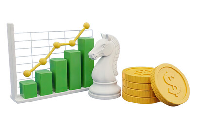 Financial Growth Strategy with Chess Piece and Coins