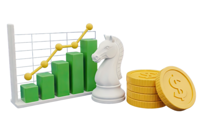 Financial Growth Strategy with Chess Piece and Coins