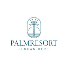 Palm resort hotel luxury logo design vector illustration with minimalist line art