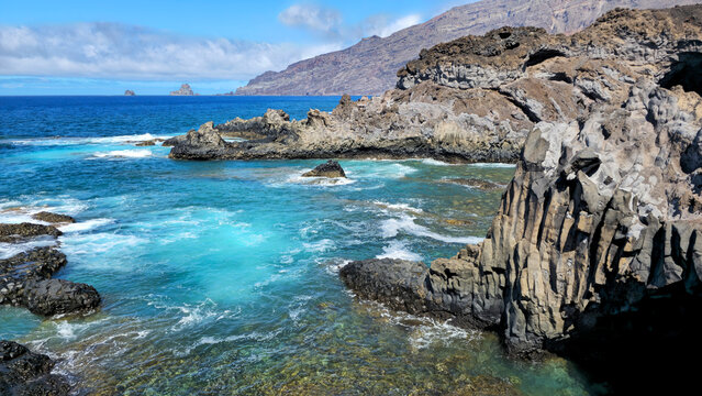 Natural pools Charco de Los Sargos and Atlantic Ocean, Island El Hierro, Canary Islands, Spain, Europe.