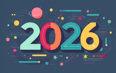 Digitally created illustration displaying "2026" with planetary & cosmic imagery