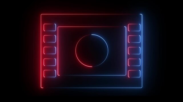 Neon glowing  Play button  circle icon animation on black background. 4k animation video.