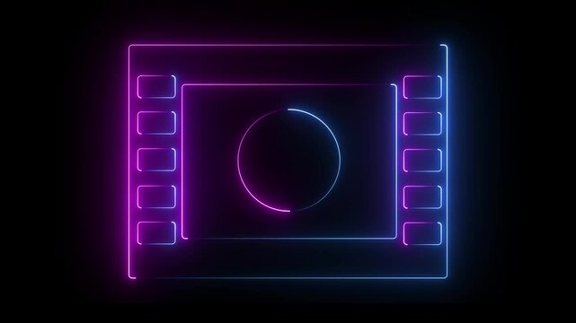 Neon glowing  Play button  circle icon animation on black background. 4k animation video.