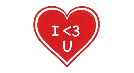 白い背景に浮かぶ鮮やかな赤色のハートマークアイラブユーのメッセージ可愛いシンプルイラスト. AI Generated