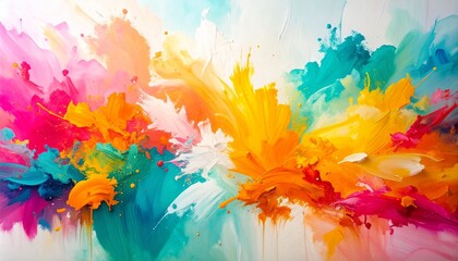 Abstract Painting with Dynamic Brushstrokes in Pink, Red, Orange, Yellow, Turquoise, Blue, and White