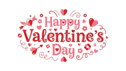 Happy Valentine's Day Greeting Card with Hearts, Arrows, and Flowers Decoration