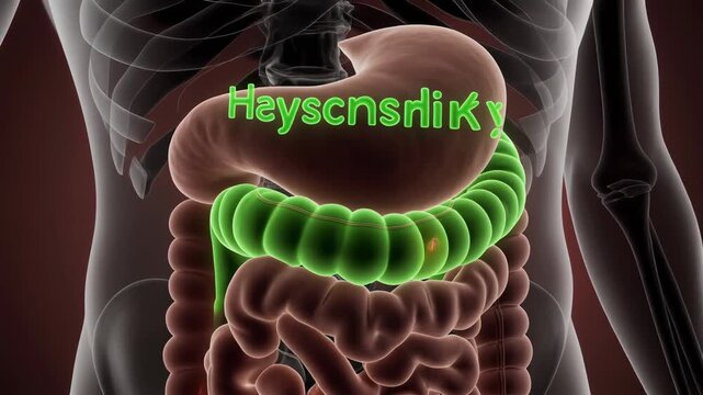 3D animation of the human digestive system highlighting the colon