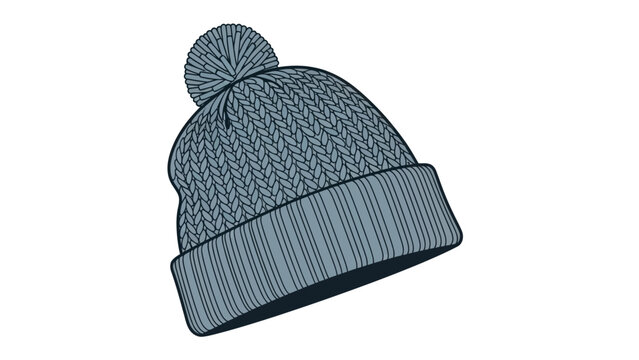 Cozy Knitted Winter Hat Vector Illustration with Pom-Pom Design &ndash; Stylish Warm Headwear Accessory for Cold Weather Activities