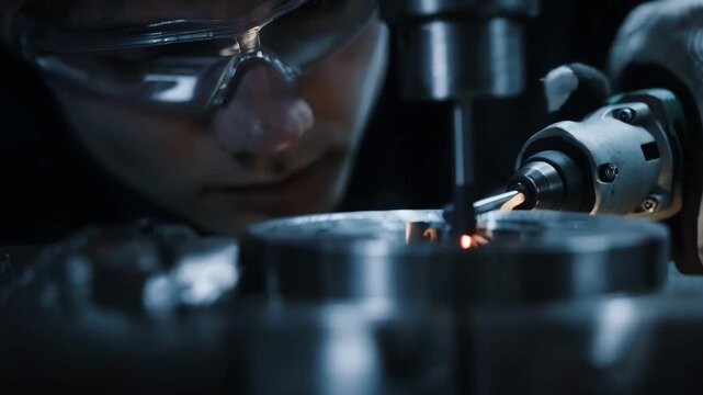 Engineer closely examines a shimmering nanoalloy component showcasing its superior flexibility and durability for advanced aerospace applications.