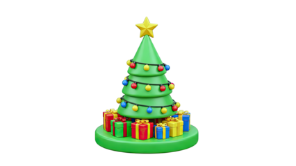 3D Cartoon Christmas Tree with Lights and Gifts