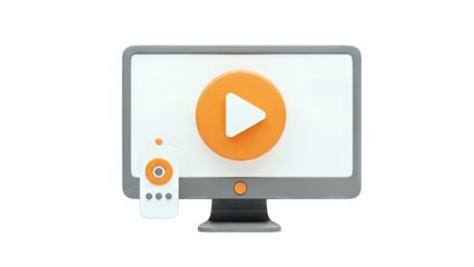 3D Render of TV with Play Button and Remote Control