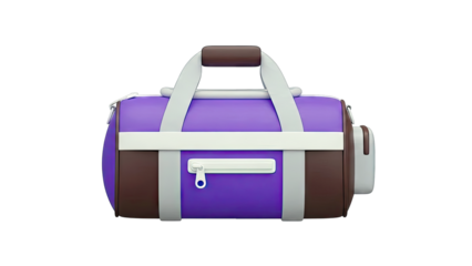 3D Rendered Purple Duffle Bag with Brown Accents