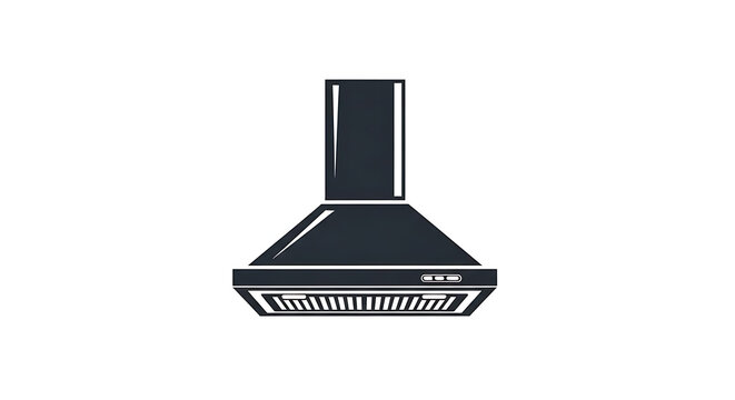 A sleek black kitchen range hood with a chimney and vent