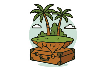 Obraz premium Suitcase with a Floating Tropical Island and Palm Trees Illustration