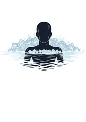 Cold Plunge Wellness Silhouette of Person in Ice Bath for Biohacking Mental Resilience and Physical Recovery Longevity Health Concept Vector