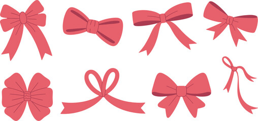 Set of hand drawn pink ribbon bows, decorative vector elements for greeting cards, wedding invitations, and gift packaging design © Majnur