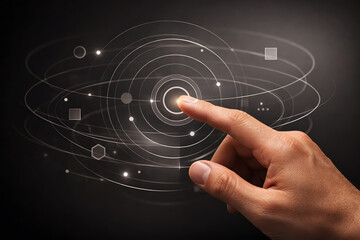 Finger interacting with futuristic digital interface