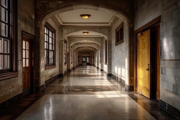 Fototapeta premium Ornate hall with arched openings and natural light filtering through