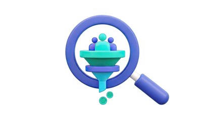 Magnifying Glass Over Sales Funnel with People Icons