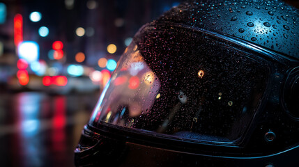 Motorcycle helmet reflection city
