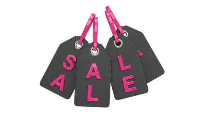 Sale tags with pink letters and ribbons